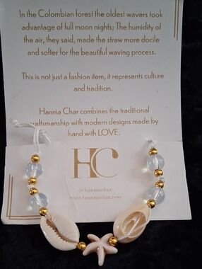 Cream Shell & Starfish Bracelet with Gold Accents Slide Adjustable